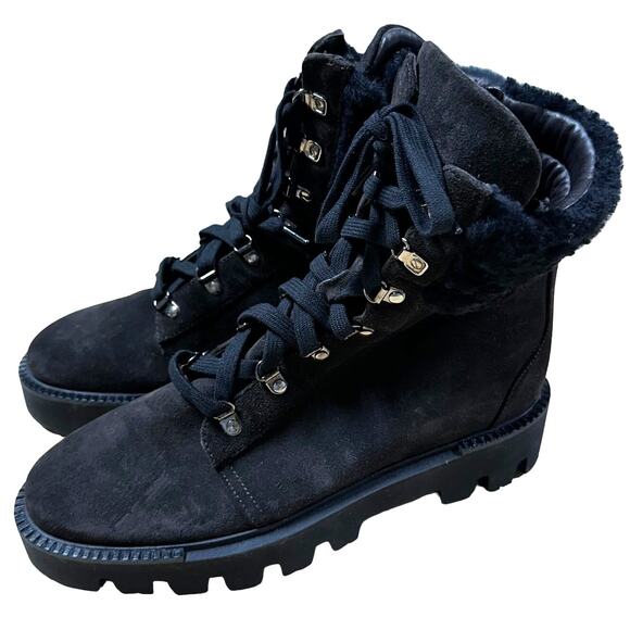Aquatalia NWT Alyssa Suede Shearling Lace Up Combat Style Boots Black Size 12M - Picture 5 of 11